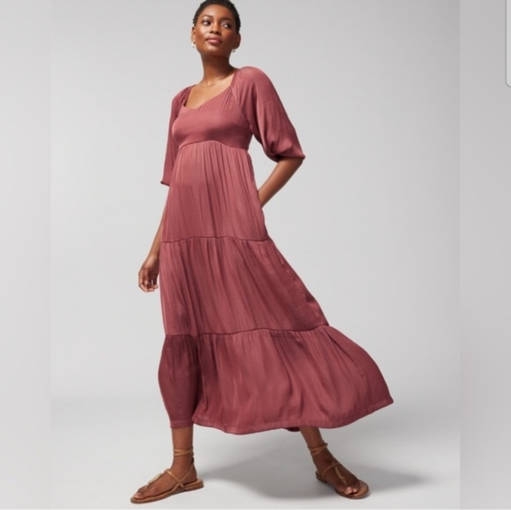 Soma Crinkle Satin V-Neck Tiered Maxi  Dress Large